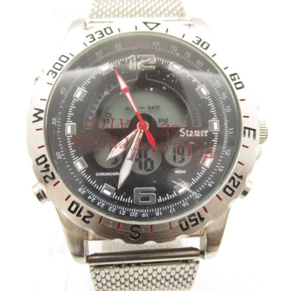 Men Stauer Digital/Analog Quartz Centurion 46mm Round Watch (H948) "New Battery"